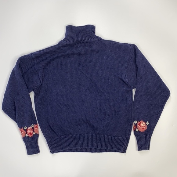 Vintage Ninon de Lenclos Blue Knit Needlework Floral Granny Sweater Large - Picture 7 of 7